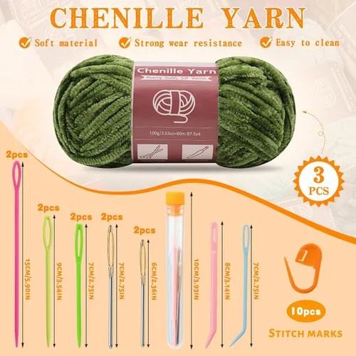 Miniatura 2 de Hilos de chenilla de LUNARM para crochet, tejer, 3 madejas de 240 metros de hilo grueso suave y voluminoso para tejer mantas, ropa y creaciones