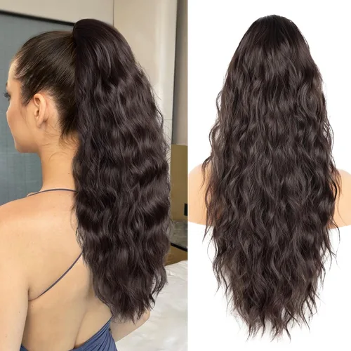 Miniatura 13 de Extension de cola de caballo con cordón de 26 pulgadas para mujer, extensiones de cola de caballo largas y onduladas, extensiones de cabello