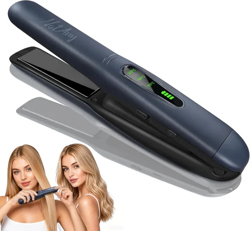 Alisador de pelo inalámbrico, alisador de pelo portátil, alisador de pelo de viaje de doble voltaje, alisador y rizador 2 en 1, carga rápida USB-C,