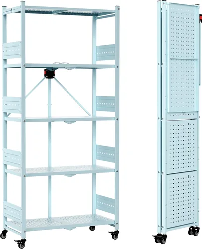 Miniatura 10 de WORKPRO Estante plegable de 4 niveles, estante de almacenamiento de metal sin montaje con ruedas, capacidad de 600 libras (con pies niveladores)