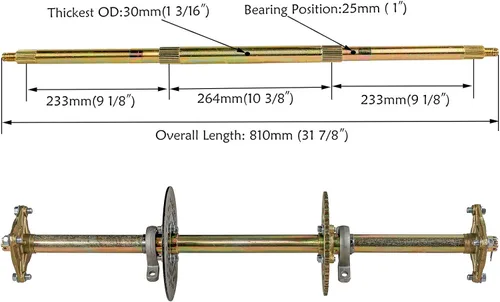 Miniatura 2 de Eje vivo de acero de 1 pulgada con ruedas sin cámara de 16 x 8-7 pulgadas, llanta y piñón de cadena, cilindro maestro de freno para Go Kart Quad
