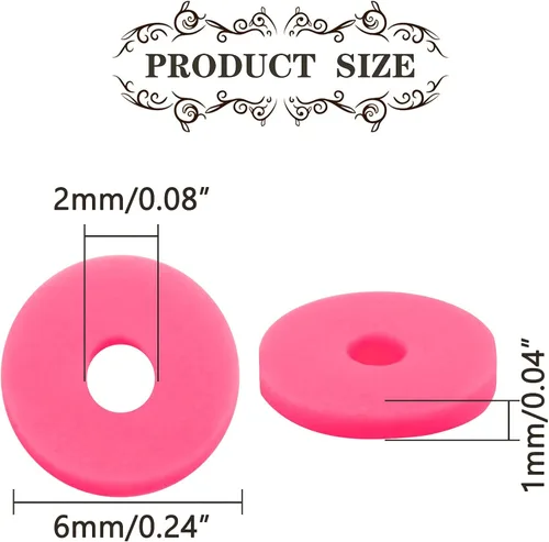 Miniatura 3 de Cuentas de arcilla polimérica rosa intensa, cuentas Heishi de 0.236 in para joyería, pulseras, collares, 1000 unidades Rosa Hot