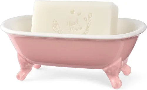 Miniatura 20 de Bañera decorativa en miniatura con patas de garra de cerámica de 6.5", jabonera para jabón en barra, soporte para esponja de cocina y bandeja