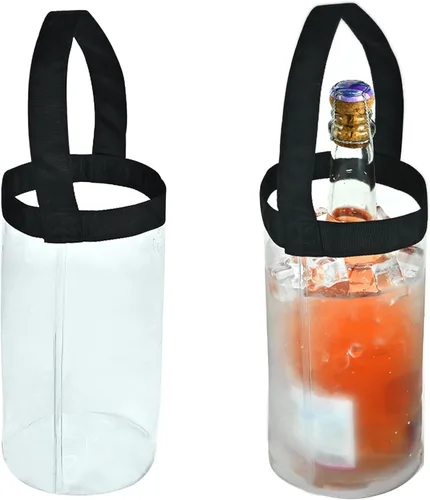Miniatura 9 de Paquete de 2 bolsas de vino helado, portátil, plegable, enfriador de bolsa de vino transparente con asa, enfriador de botellas de vino, bolsa