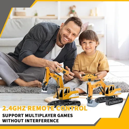 Miniatura 6 de Juguetes de excavadora a control remoto, 1: Camión excavador de ingeniería para niños con sonidos de luces de pala de metal, giros de 680 grados