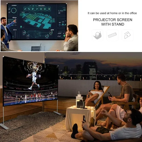 Miniatura 7 de Pantalla de proyector con soporte de 120 pulgadas 16:9 HD 4K para interiores y exteriores, pantalla de proyección para cine en casa, pantalla
