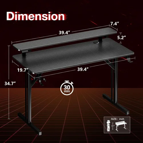 Miniatura 3 de MOTPK Escritorio pequeño para juegos de 39 pulgadas con luces LED, mesa de juegos para computadora con estante para monitor, escritorio