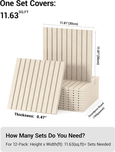 Miniatura 2 de Paquete de 12 paneles acústicos, paneles de pared autoadhesivos más gruesos de 0.47 pulgadas, paneles de pared a prueba de sonido de alta densidad