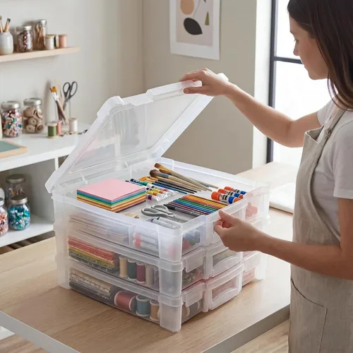Miniatura 3 de ArtBin 6913ZZ Organizador portátil de arte y manualidades de 12 x 12 pulgadas con asa, paquete de 3, [3] cajas de almacenamiento de plástico