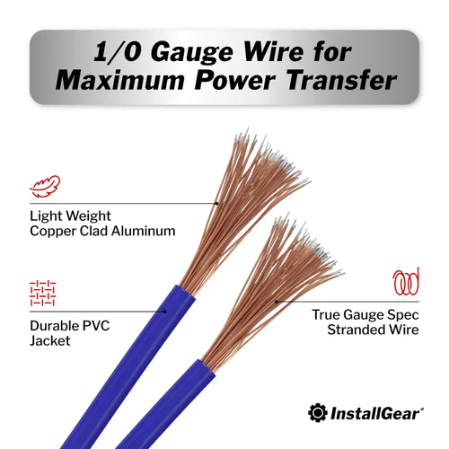 Miniatura 2 de InstallGear Cable de tierra de aluminio recubierto de cobre calibre 1/0 (25 pies) CAA - Cable principal automotriz, cable de alimentación y tierra