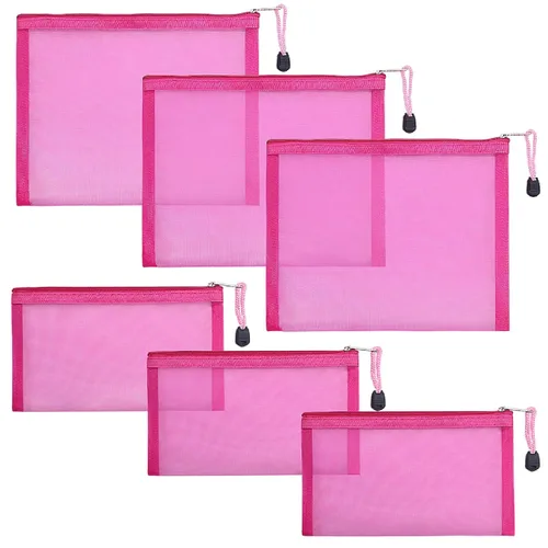 Miniatura 10 de Paquete de 6 bolsas de malla para cosméticos, bolsas de maquillaje de nailon con cremallera para el hogar, oficina, bolsa de pañales (negro)