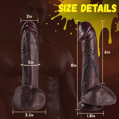 Miniatura 6 de Consolador sexual realista de silicona, consolador realista de doble densidad de 8 pulgadas con ventosa fuerte, juguete sexual para adultos