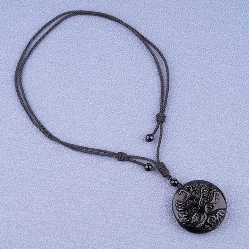 Miniatura 3 de ASGIFT Collar de obsidiana negra con amuleto de piedra curativa con dije de protección con collar de cuerda ajustable, regalo de cumpleaños