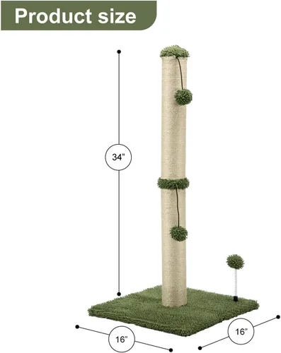 Miniatura 4 de MECOOL Poste Rascador para Gatos de 34" de Alto Premium Basics Rascador de Gatitos Postes Rascadores de Sisal con Bola Colgante para Gatos de Verde