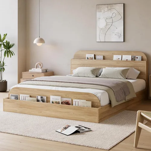 Miniatura 12 de Estructura de cama Garvee tamaño individual con cabecero y estribo – Cama de plataforma baja para niños, diseño de piso doble de madera, sin ruido