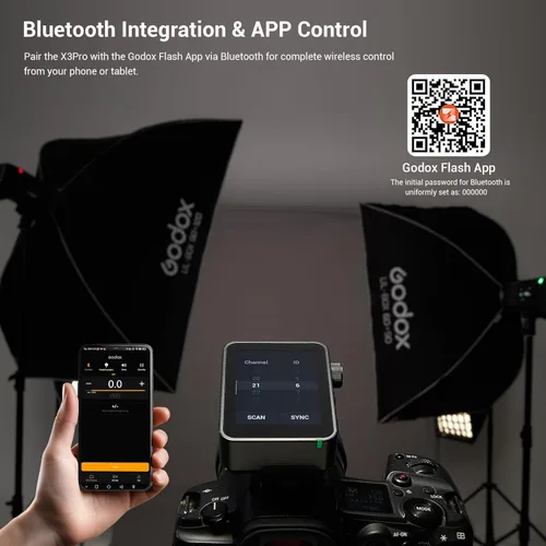 Miniatura 7 de GODOX Disparador de flash X3 Pro C TTL para Canon, sistema X de 2.4 GHz con E-TTL II, pantalla táctil de 2.4 pulgadas, control de aplicación