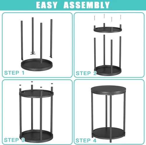 Miniatura 7 de NSdirect Mesa auxiliar redonda, mesa auxiliar de madera rústica de 16 pulgadas y patas de metal resistentes para sala de estar, dormitorio, mesa