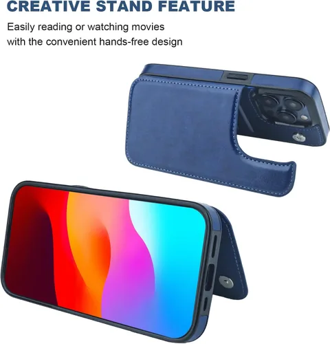 Miniatura 4 de ONETOP Funda tipo cartera compatible con iPhone 15 Pro con soporte para tarjetas, funda de piel sintética con ranuras para tarjetas, doble cierre