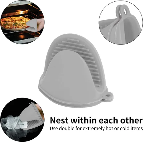 Miniatura 7 de Vaincre 4 guantes de horno de silicona resistentes al calor, agarraderas de silicona para cocina, mini guantes de goma para horno, guantes de Negro