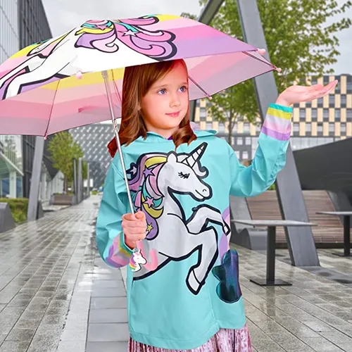 Miniatura 2 de Conjunto de paraguas para niñas y niños y abrigos de lluvia, paraguas para niños pequeños, chaqueta para niños y niñas (3-9 años)