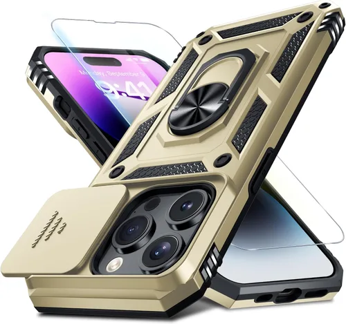 Miniatura 114 de Janmitta - Funda para iPhone 14 Pro con cubierta deslizante para lente de cámara incorporada + protector de pantalla, funda de cuerpo completo