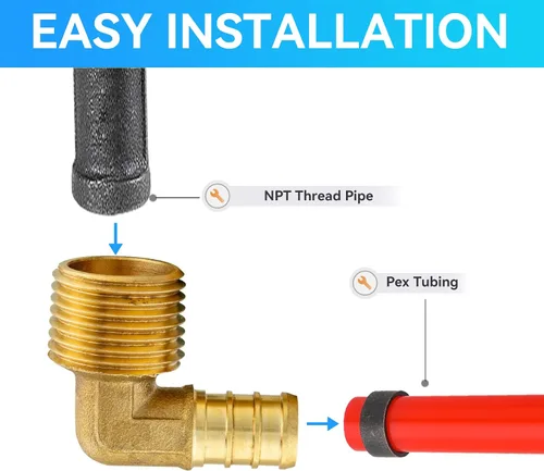 Miniatura 2 de Paquete de 10 accesorios PEX, Pex de 1/2 x 3/4 pulgadas, rosca macho NPT codo de latón con púas de codo, 1/2 pulgada F1807 codo macho para tuberías