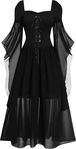 YUTANRAL Vestido de Halloween para mujer, vestido largo de moda de talla grande, vestido gótico medieval vintage, vestido renacentista, disfraz de