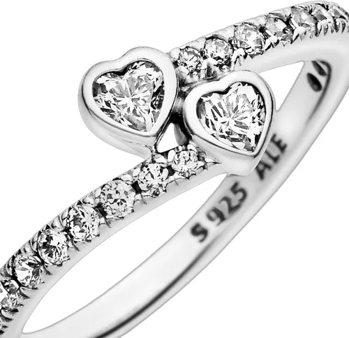 Miniatura 4 de PANDORA Jewelry - Anillo de circonita cúbica con dos corazones brillantes en plata de ley Metal Zirconia cúbica