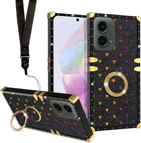 Miniatura 10 de nancheng Funda para Motorola Moto One 5G Ace/One 5G UW Ace Luxury Colorful Love Heart Bee Design Gold Electroplated Phone Cover with 360° Diamond