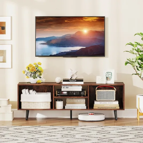 Miniatura 4 de Tangkula Moderno soporte de TV para TV de 55 pulgadas, mueble consola de TV de 47.5 pulgadas con compartimentos, estantes y patas de metal, centro