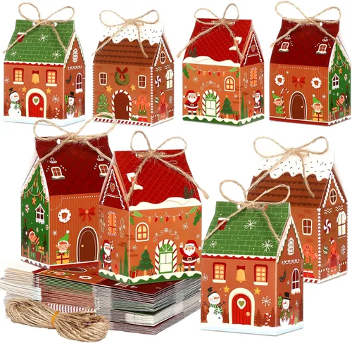 Miniatura 12 de Zhanmai 48 piezas cajas de regalo de Navidad con dulces, casa de jengibre en miniatura, pequeña caja de regalo para fiesta de Navidad, contenedor