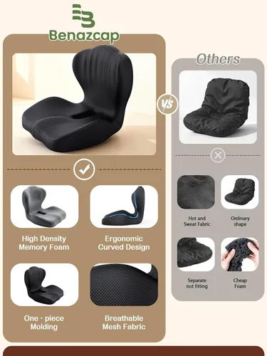 Miniatura 2 de Benazcap - Cojín de asiento de espuma viscoelástica con almohada de apoyo lumbar para silla de oficina, coche y silla de juegos, silla de ruedas