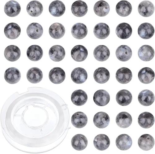 Miniatura 31 de 100 cuentas sueltas redondas de jade blanco natural de 0.315 pulgadas para fabricación de joyas con cordón elástico de cristal