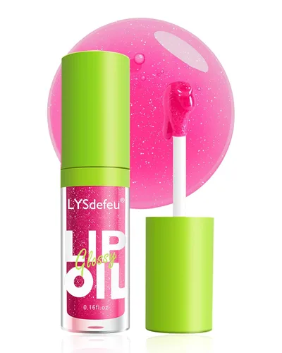 Aceite labial LYSdefeu - 1 unidad con cabezal de cepillo grande, aceite de brillo de labios rosa hidratante, brillo labial transparente brillante y