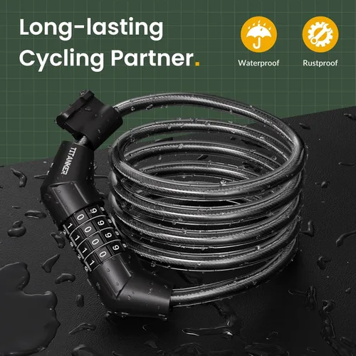 Miniatura 2 de Titanker Cable de bloqueo de bicicleta, bloqueo de cable de bicicleta de 4 pies, bloqueo de bicicleta autoenrollable básico para niños, combinación
