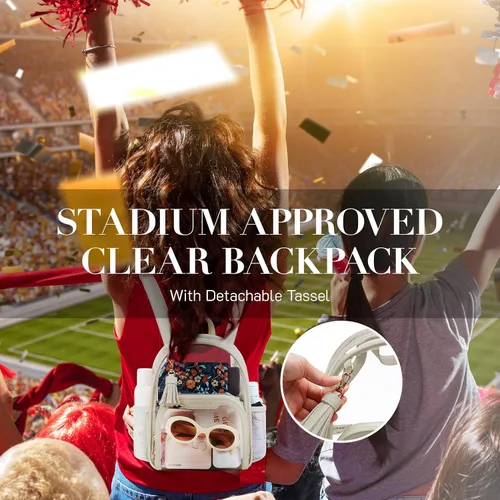 Miniatura 21 de Missnine Mochila transparente aprobada para estadios, mini bolsa transparente de PVC grueso con ribete de cuero para eventos deportivos, conciertos
