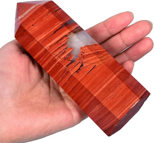 Miniatura 19 de AMOYSTONE Obelisco de Piedra de Sangre Africana Varita de Cristal Curativo Grande Torre Columna Facetada de 6 Lados Reiki Chakra Meditación Terapia