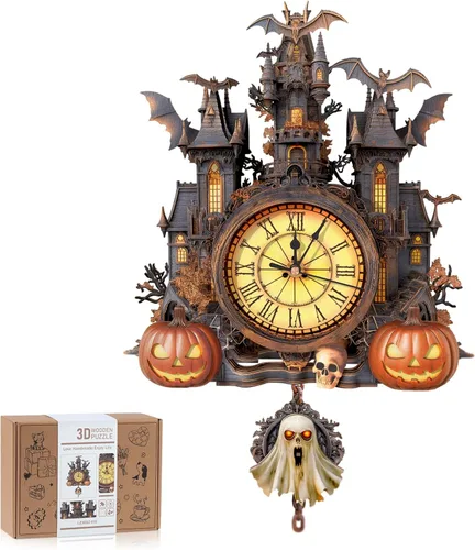Miniatura 9 de Rompecabezas de madera 3D para adultos, kit de modelo de reloj de dragón azul con péndulo, rompecabezas 3D para adultos, kit de reloj de pared DIY