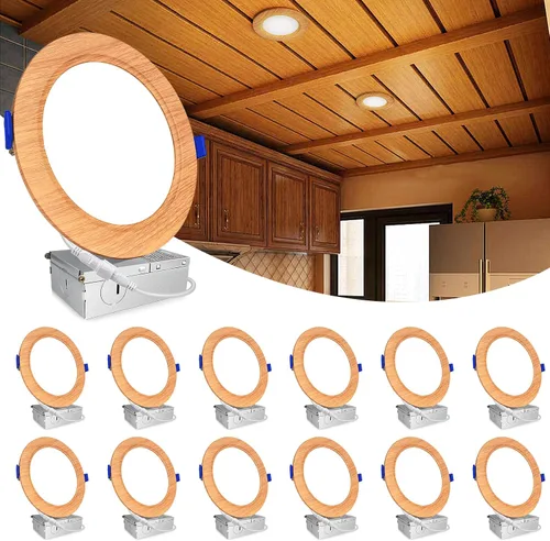 Miniatura 9 de LTBLIGHT Paquete de 12 luces LED empotrables de grano de madera de 4 pulgadas, 1200 lm, 12 W, Eqv 150 W, luces empotrables regulables, 5CCT