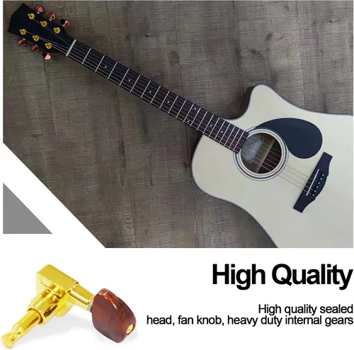 Miniatura 7 de SAPHUE 6 clavijas de afinación de guitarra 3L3R, botón ovalado grande sellado, clavijas de afinación de guitarra, afinadores de cabezales de Marrón