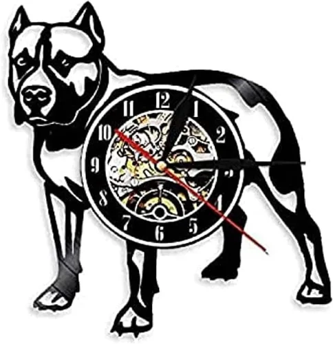 Dog Luminous Vinyl Record Wall Clock Puppy LED Backlit Multicolor Wall-Mounted Watch Gift Ideas for Dog Lovers Pet Owners 12 Inches (30cm)