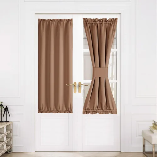 Miniatura 242 de NICETOWN Cortinas opacas unicolor con aislamiento térmico para puerta francesa, granja, oscurecimiento de habitación, puertas y ventanas de Marrón