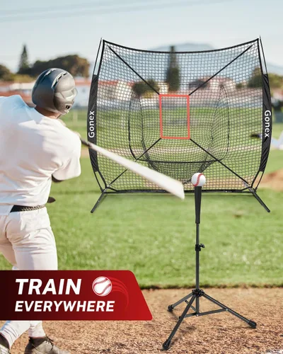Miniatura 7 de Gonex - Juego de red de práctica de béisbol y sóftbol de 7 x 7 pies con camiseta de bateo para bateo y lanzamiento, ayuda de entrenamiento