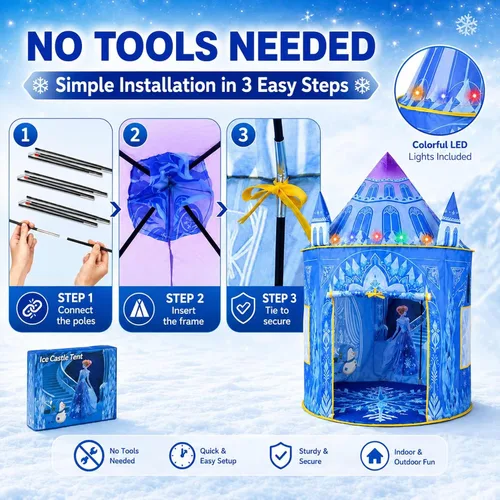 Miniatura 6 de Amplov Tienda de campaña desplegable de princesa, juguetes de Frozen para niñas, grande de 53" x 41" pulgadas, casa de juegos castillo de hielo