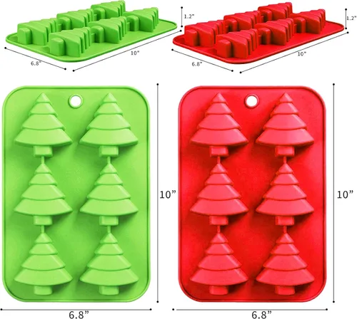 Miniatura 2 de AnyDesign Moldes de silicona de Navidad rojo y verde, molde de chocolate para árbol de Navidad, molde antiadherente para hornear fondant de Navidad