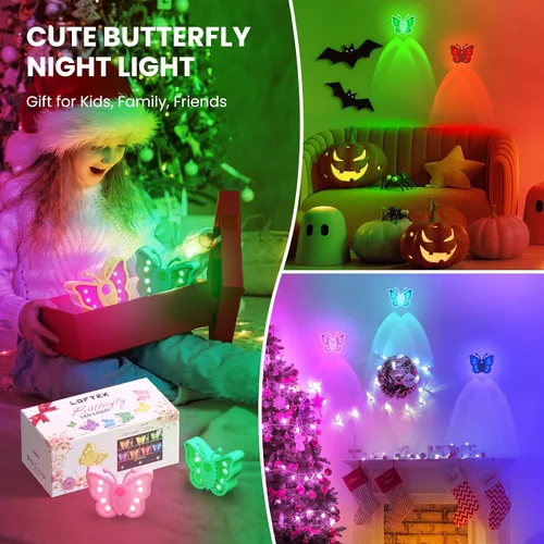 Miniatura 7 de LOFTEK Luz Nocturna de Mariposa, Luz Nocturna Recargable con Sensor de Movimiento, 2 Modos de Color y Luz Nocturna RGB Ajustable, Se Pega