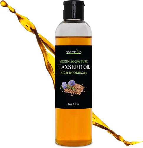 GreenIVe Aceite de semilla de lino cultivado orgánicamente100% puro, prensado en frío, ácidos grasos omega veganos altos (8 onzas líquidas)