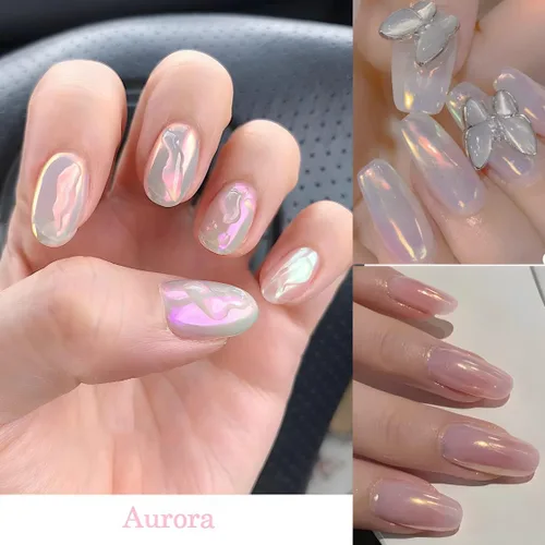 Miniatura 2 de Polvo de uñas cromado de 6 colores, efecto espejo metálico, aurora, perla blanca mágica, cromado, polvo de uñas, polvo de mica, polvo iridiscente