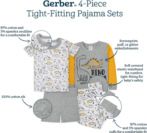 Miniatura 8 de Gerber Conjunto de pijama de 4 piezas para bebé niño