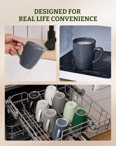Miniatura 5 de famiware Venus - Tazas de café para 4, juego de tazas de 12 onzas, taza para beber con asa para café, té, cacao, leche, carbón